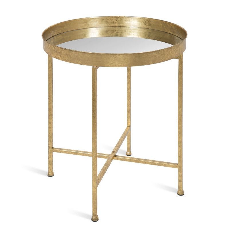 Celia Round Gold Metal Side Table with Mirrored Glass Top