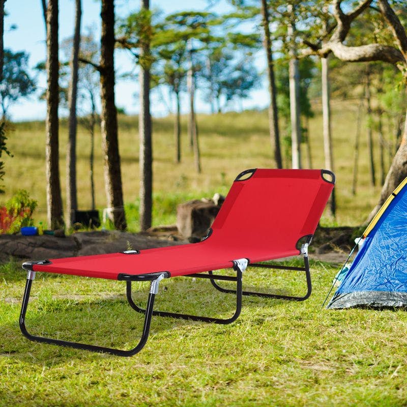 Coastal Breeze Red Folding Chaise Lounge with 5-Position Backrest