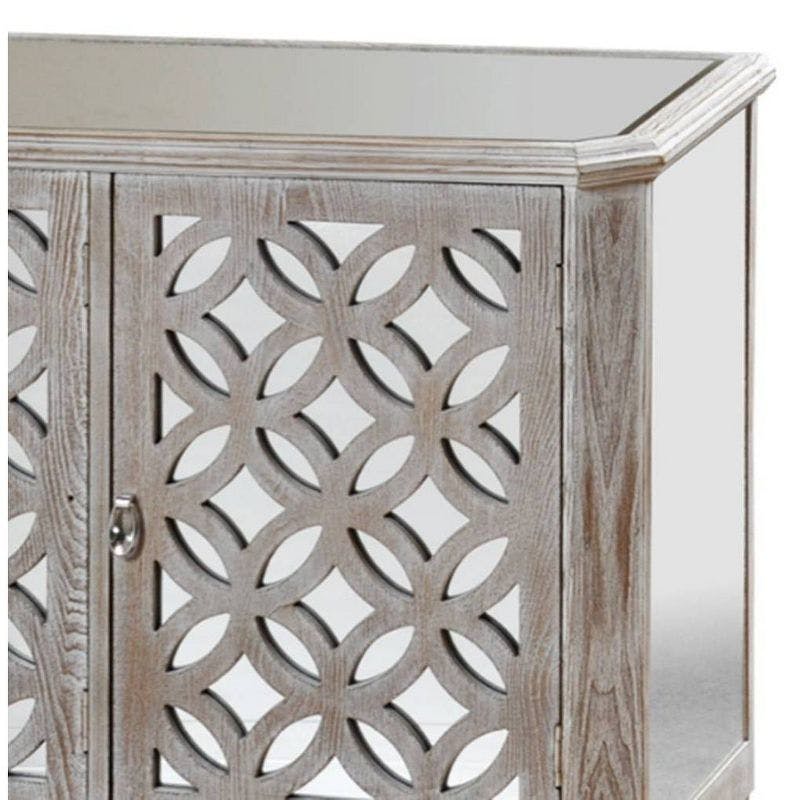 Driftwood Gray Mirrored Filigree 3-Door Cabinet