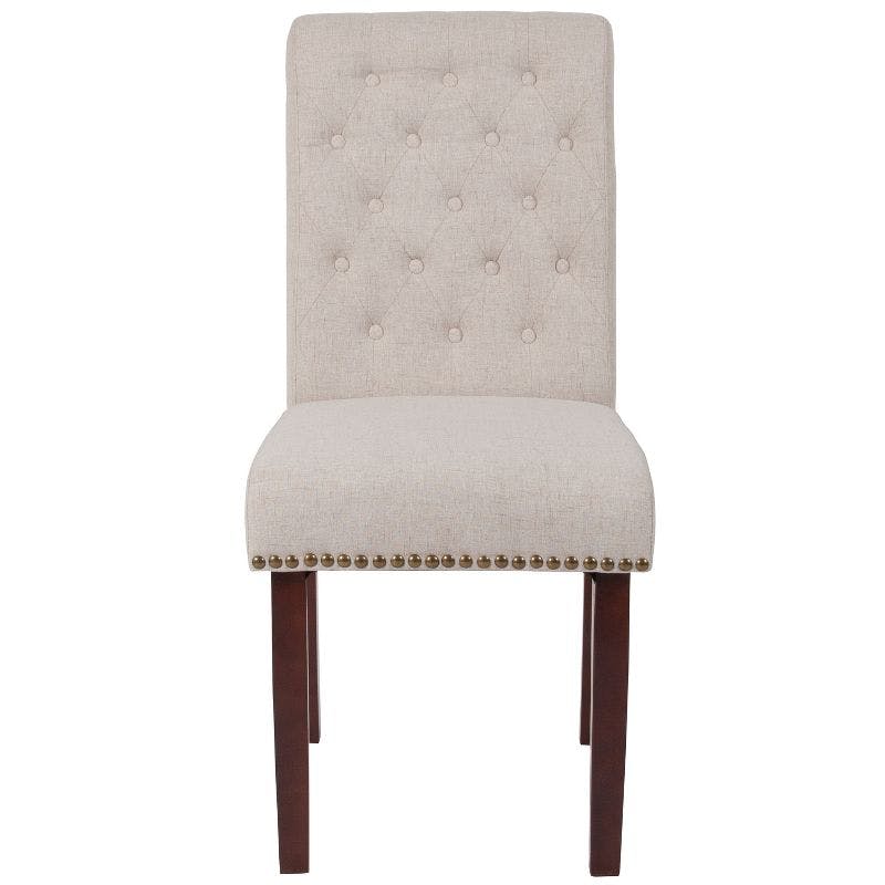 Walnut Finish Beige LeatherSoft Upholstered Parsons Side Chair