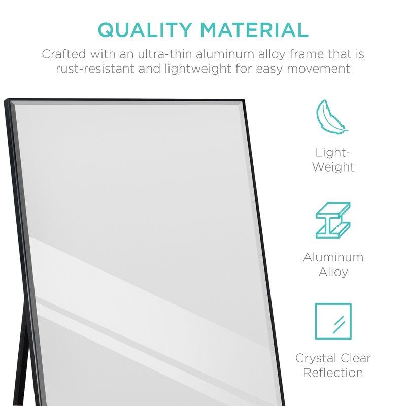 Elegant Full-Length Black Aluminum Alloy Rectangular Mirror