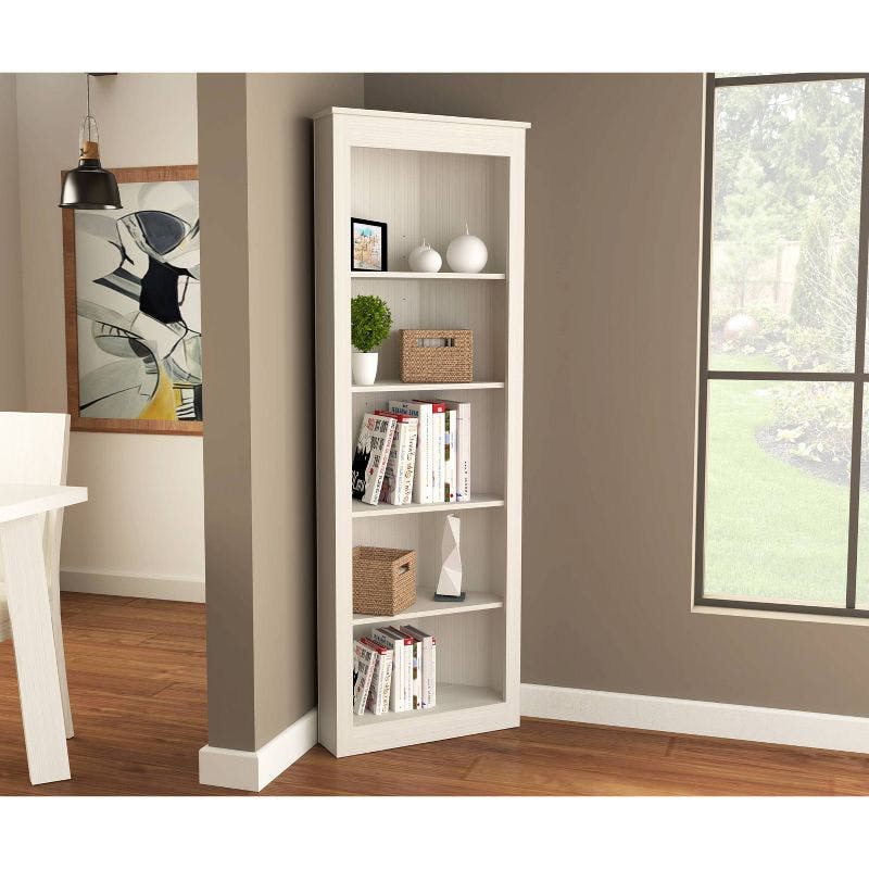 Sleek Washed Oak 5-Tier Corner Bookshelf for Modern Homes