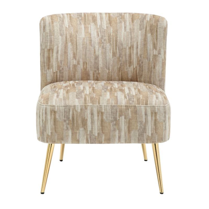 Contemporary Light Brown Slipper Chair with Gold Metal Legs