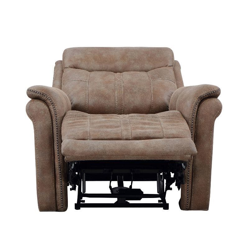 Transitional Camel Brown Microfiber Recliner with USB Port