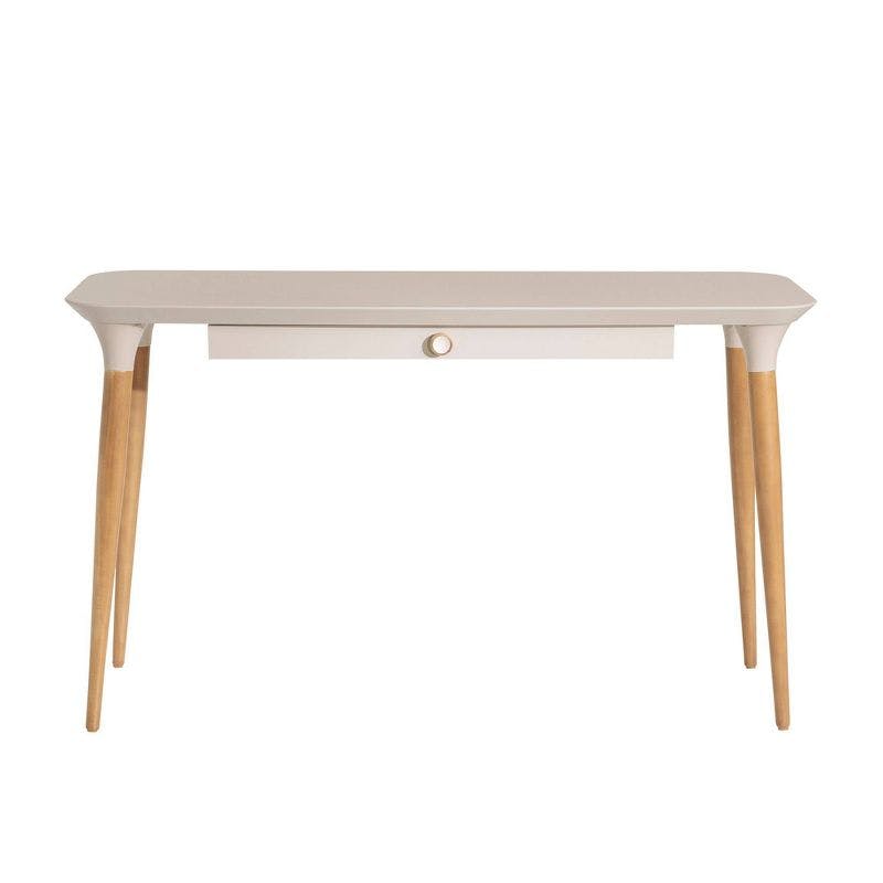 Scandinavian Off-White & Cinnamon Wood Desk with Tech Organizer Drawer