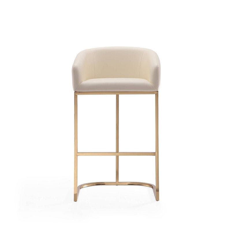Manhattan Comfort Louvre Cream Leather Barstool with Gold Base (Set of 2)