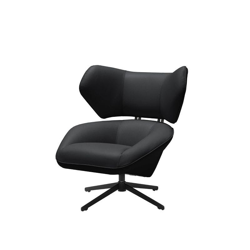 Contemporary Black Leather Swivel Chair with Kiln-Dried Wood Frame