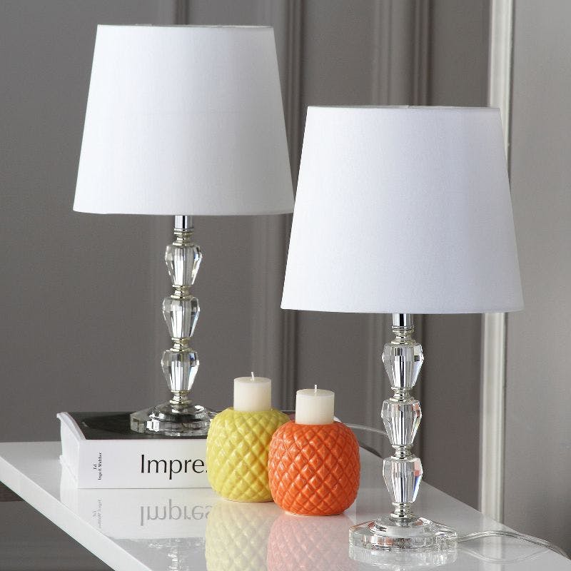 Set of 2 Modern Adjustable Tiered Crystal Orb Table Lamps - Clear White