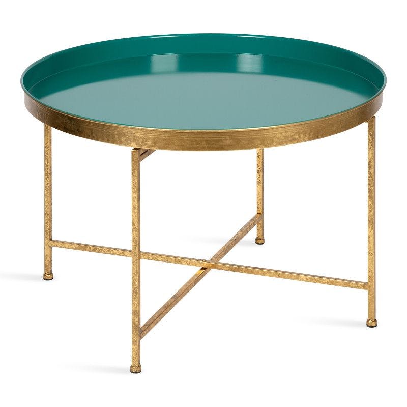 Celia Teal and Gold Foldable Iron Coffee Table - 28x19"