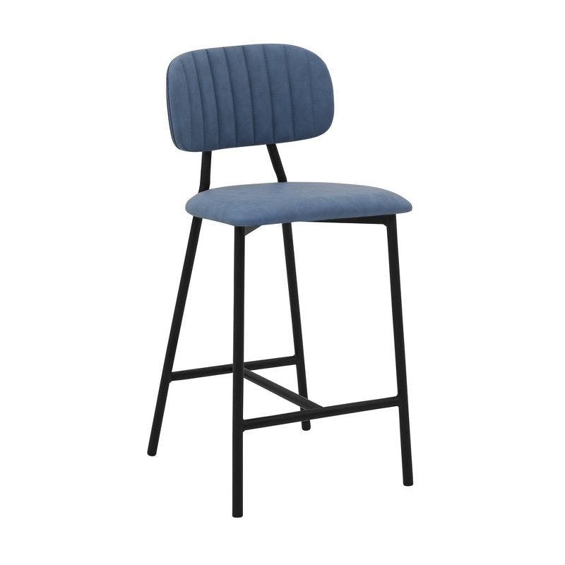 Modern Swivel Blue Leather Counter Stool with Metal Frame