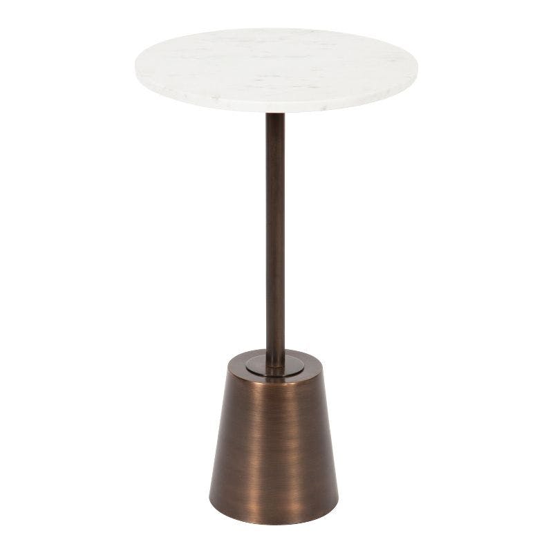 Tira Round Side Table in White and Bronze with Marble and Iron