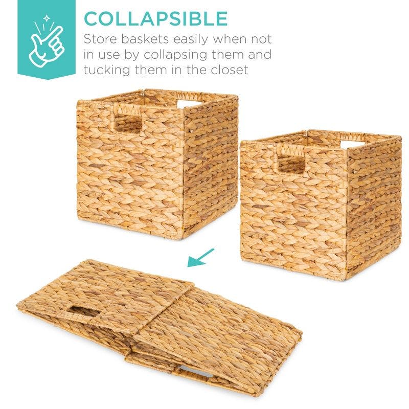 Natural Hyacinth Collapsible Storage Baskets 12x12in, Set of 5