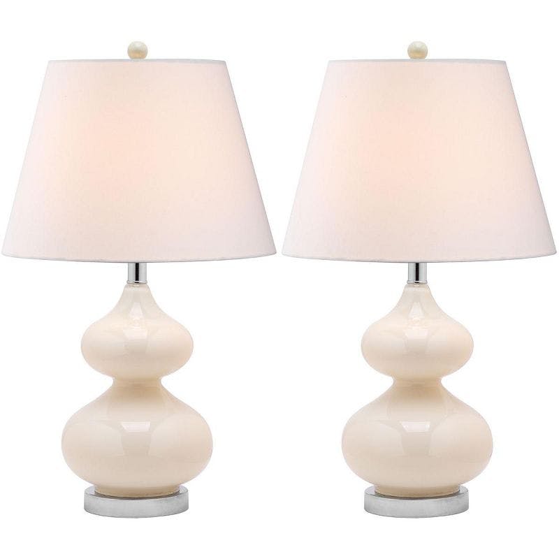 Elegant Pearl White Glass Table Lamp Set with Cotton Shade