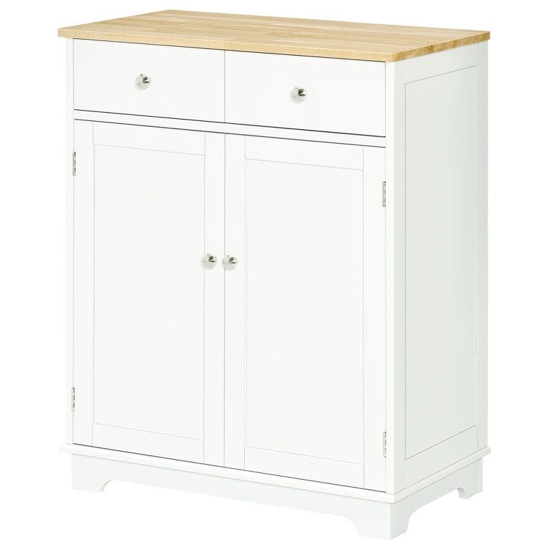 Modern White Kitchen Storage Cabinet with Adjustable Shelf and Solid Wood Top