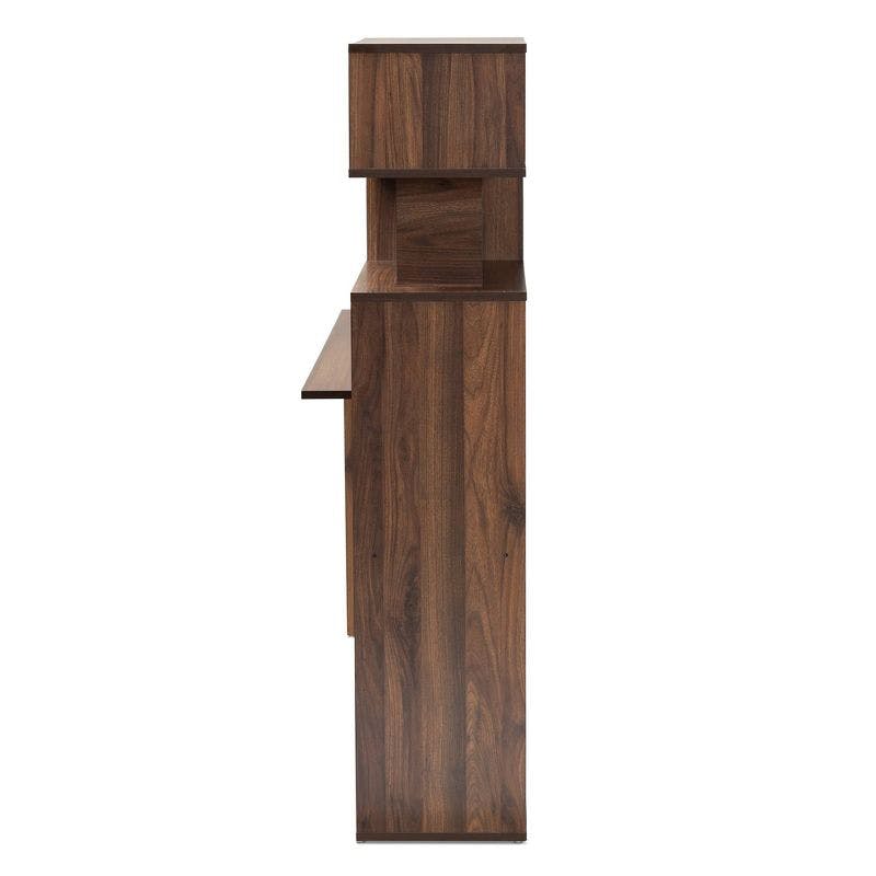 Foster Walnut Brown Modern Storage Desk with Artistic Shelves