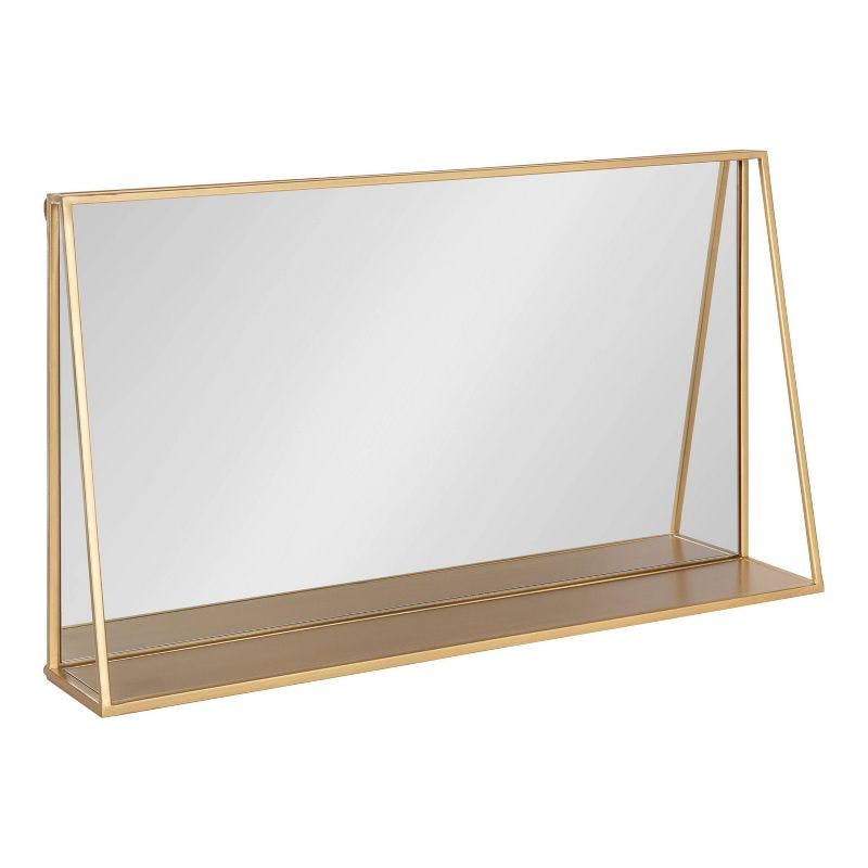 Lintz 31.8" Gold Metal Framed Vanity Wall Mirror with Shelf