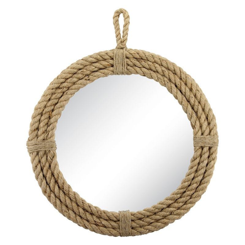 Nautical Charm 16.5" Round Rope-Wrapped Wall Mirror with Hanging Loop