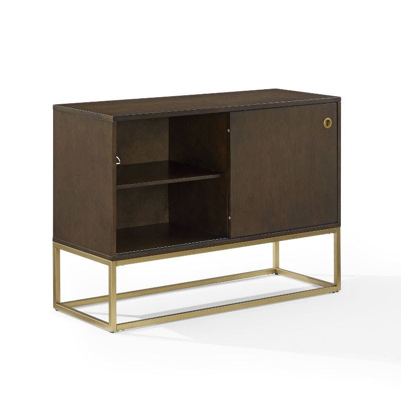 Byron Dark Brown and Gold Media Console with Vinyl Storage