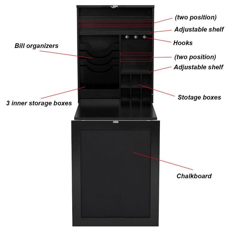 Compact Foldable Wall-Mounted Desk with Chalkboard in Black