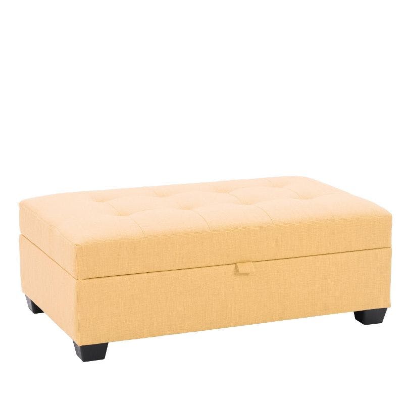 Modern Yellow Fabric Tufted Storage Ottoman with Internal Compartment