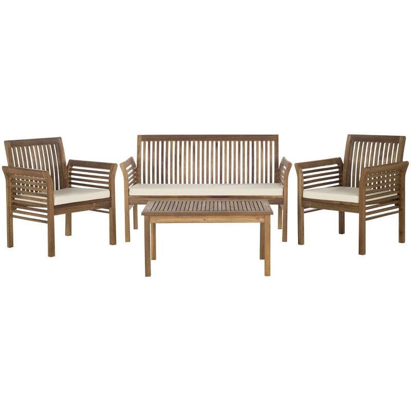 Transitional Acacia Wood 4-Person Outdoor Patio Set in Natural Beige
