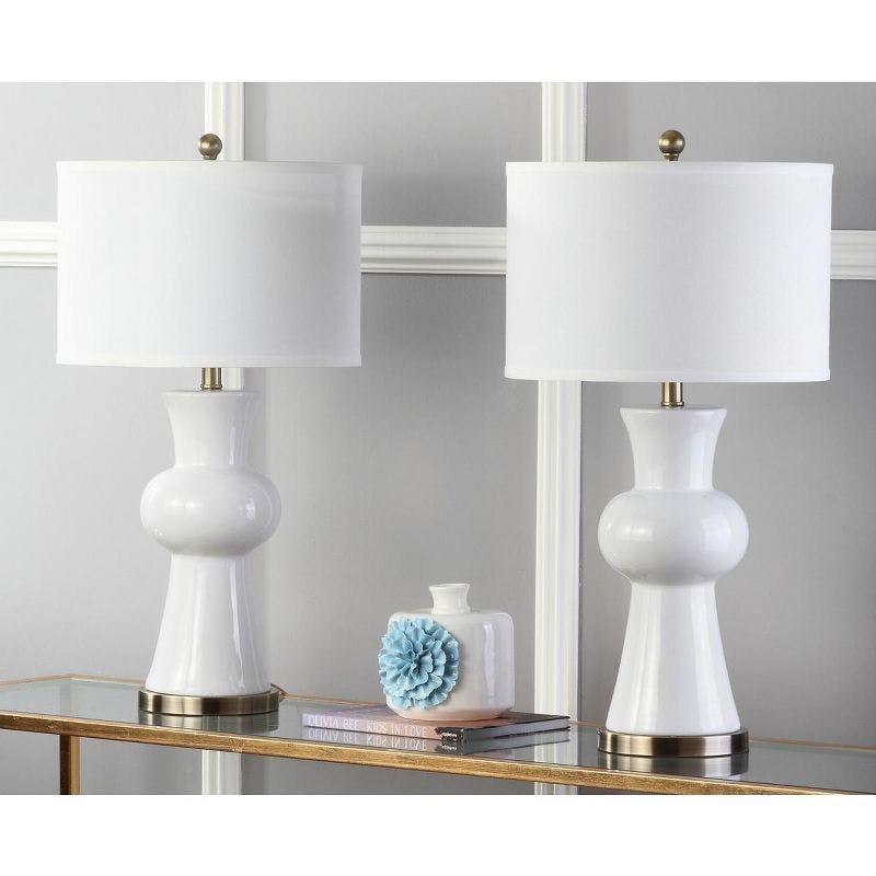 Sleek Hourglass Ceramic Table Lamp Duo - White and Bronze