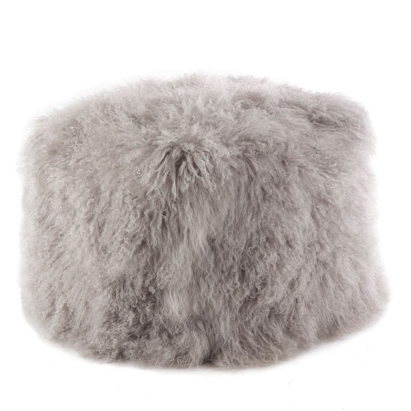 Fog Grey Mongolian Wool Lamb Fur Pouf Ottoman 26"x19"x16"