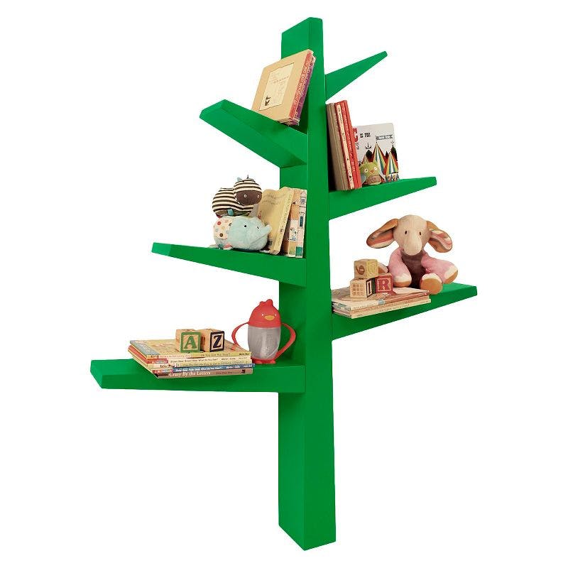 Enchanted Forest Green Tree-Shaped Kids Bookshelf