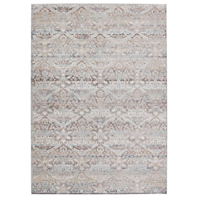Edlynne Traditional Gray and Light Blue Ornate Filigree Area Rug