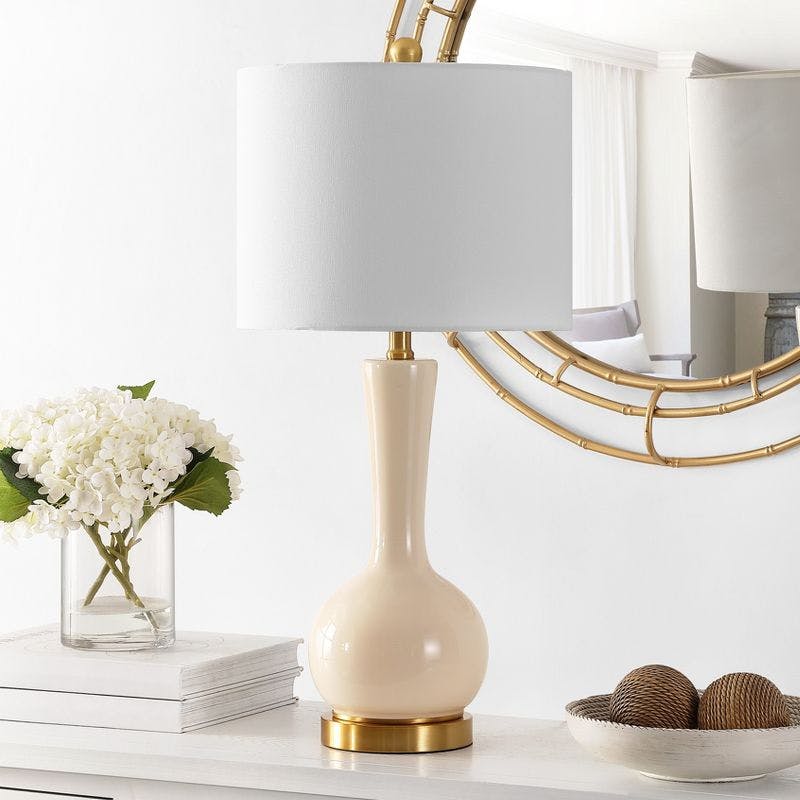 Gaetna Ivory Glass 27-Inch Modern Table Lamp with White Shade