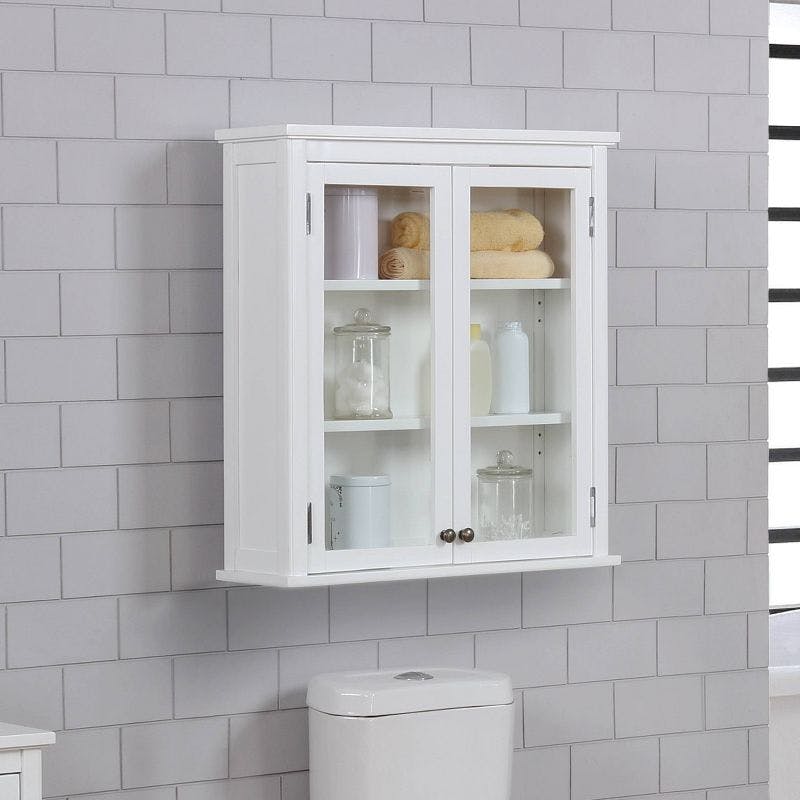Dorset 27" White Wall Mounted Bath Storage Cabinet with Glass Doors