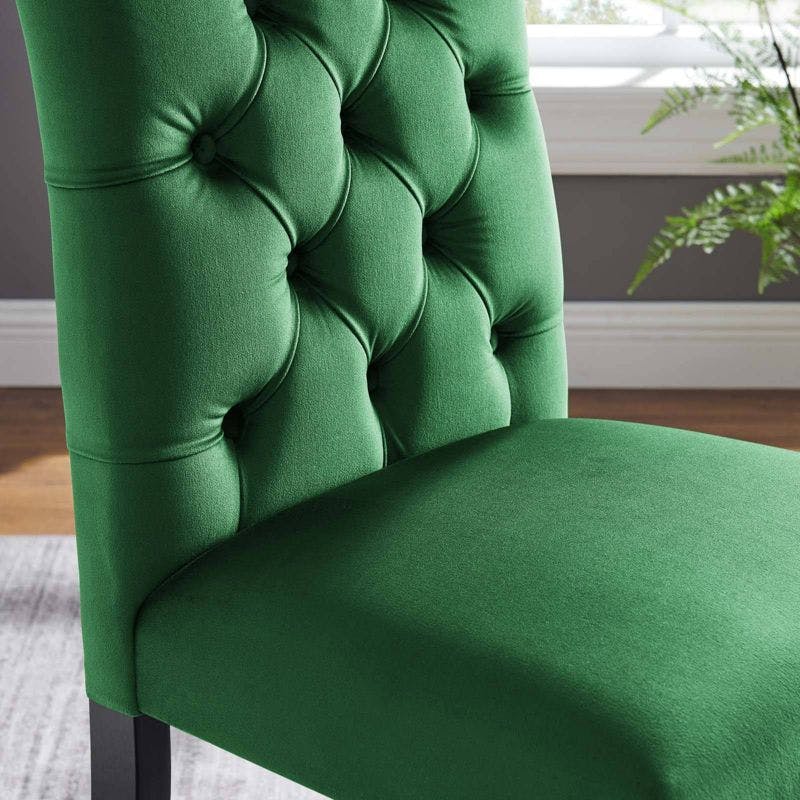 Elegant Emerald Velvet Upholstered Side Chair with Wood Legs