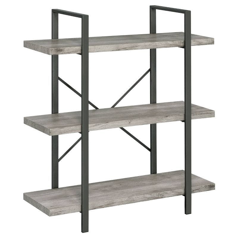 Pearl Silver Transitional 3-Shelf Bookcase in Gray Driftwood