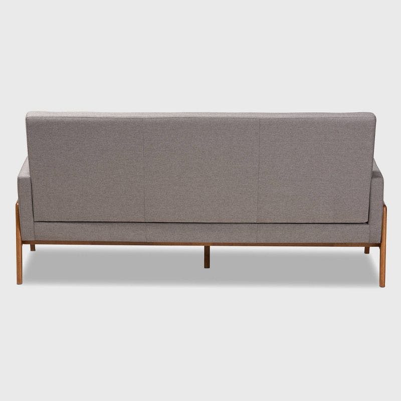 Mid-Century Modern Light Grey Tufted Faux Leather Sofa