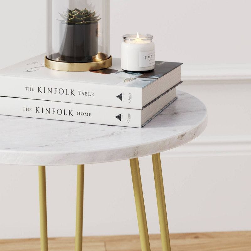 Elegant Round Marble and Brass Hairpin Side Table