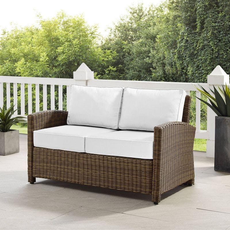 Bradenton Weathered Brown and White Wicker Outdoor Loveseat