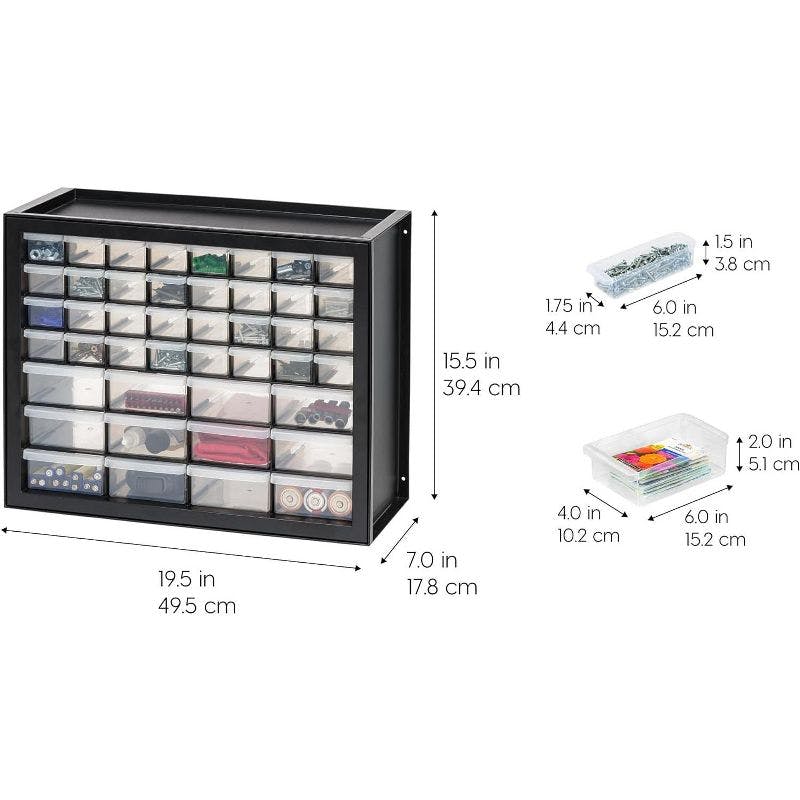 Compact 44-Drawer Black Stackable Storage Organizer