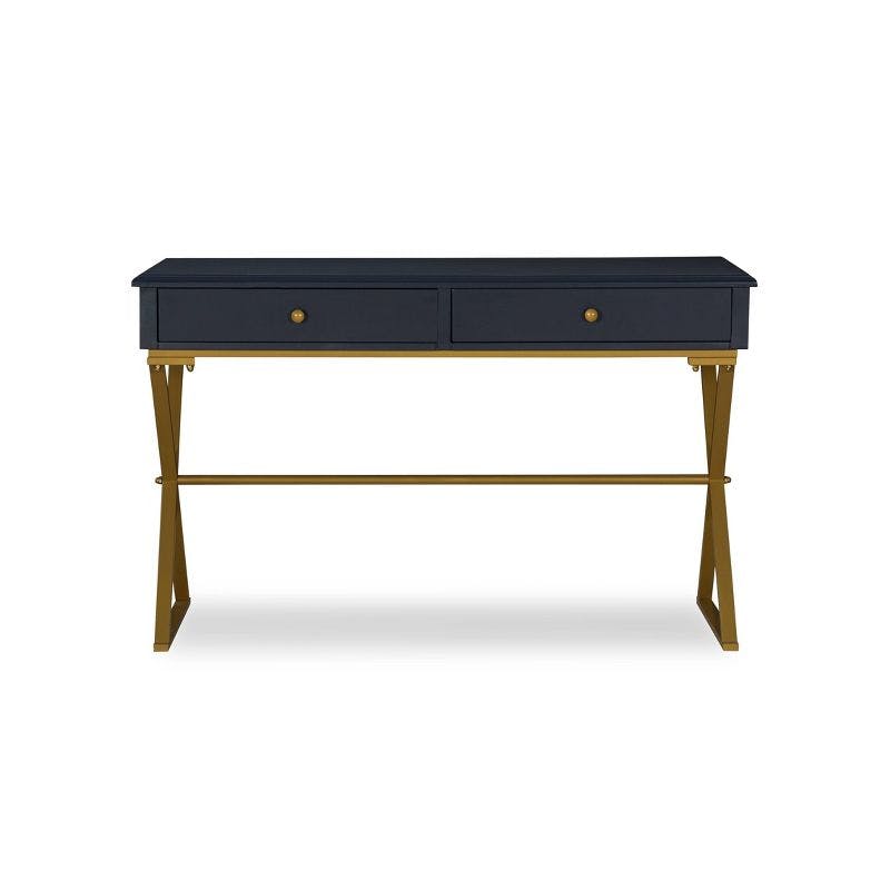 Blue and Gold Matte Campaign Desk with X-Styled Legs