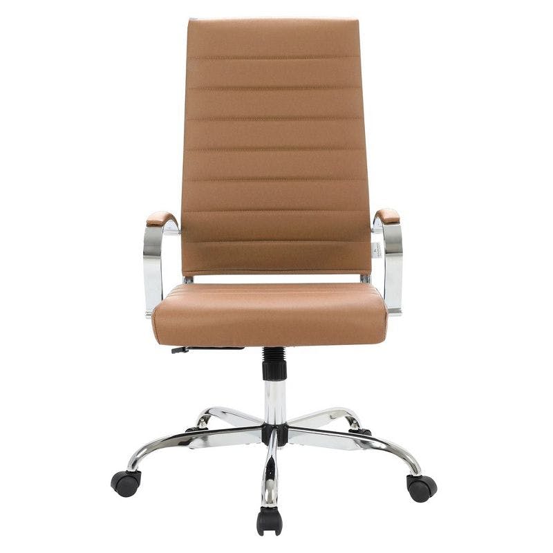 Elegant High-Back Swivel Office Chair in Luxurious Brown Leather