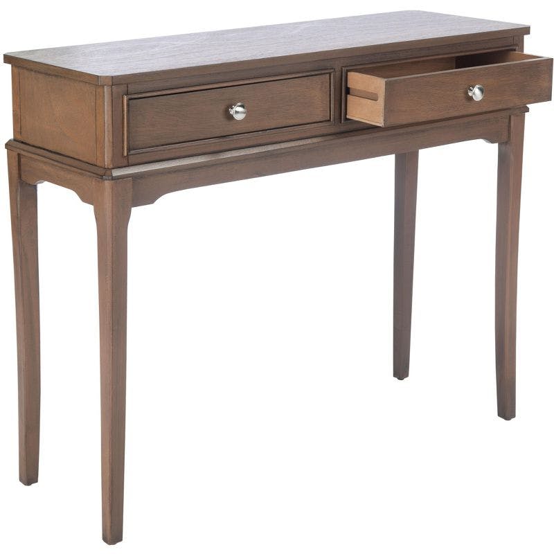 Modern Farmhouse Chic Brown Wood and Metal 2-Drawer Console Table