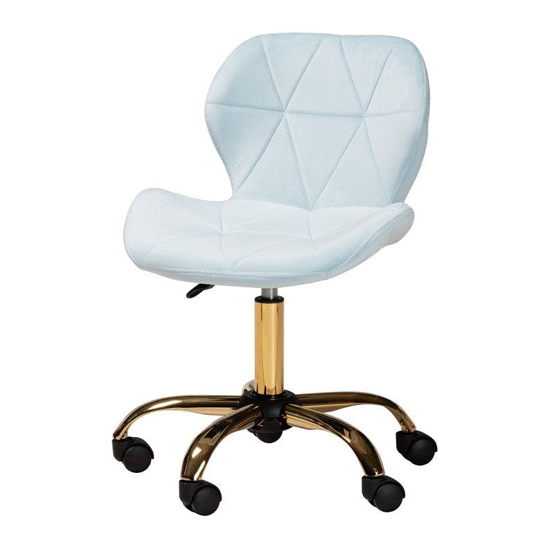 Savara Aqua Velvet and Gold Metal Adjustable Task Chair