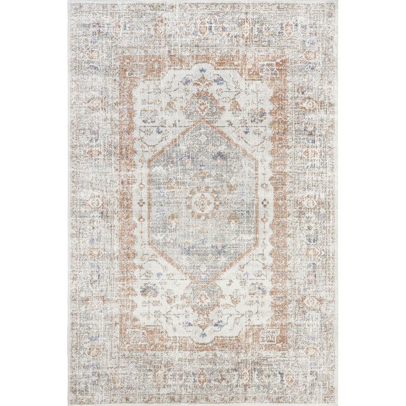Elegant Gray Floral 62''x26'' Synthetic Easy-Care Area Rug