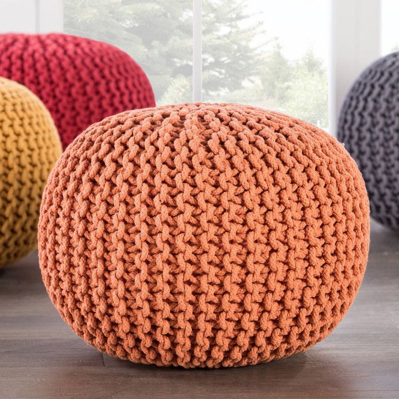 Jaipur Spectrum 20" Chunky Knit Cotton Pouf in Bold Yellow