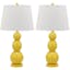 Elegant Yellow Glass Orb Table Lamp Set with Off-White Shade