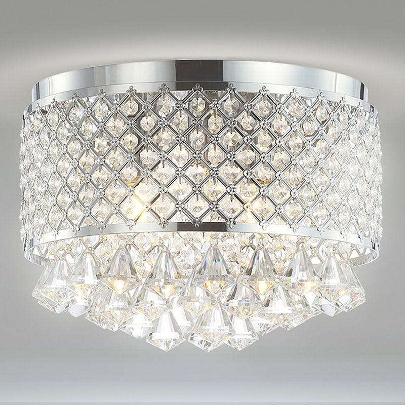 Evelyn 14.75" Chrome Crystal Drum LED Flush Mount Ceiling Light
