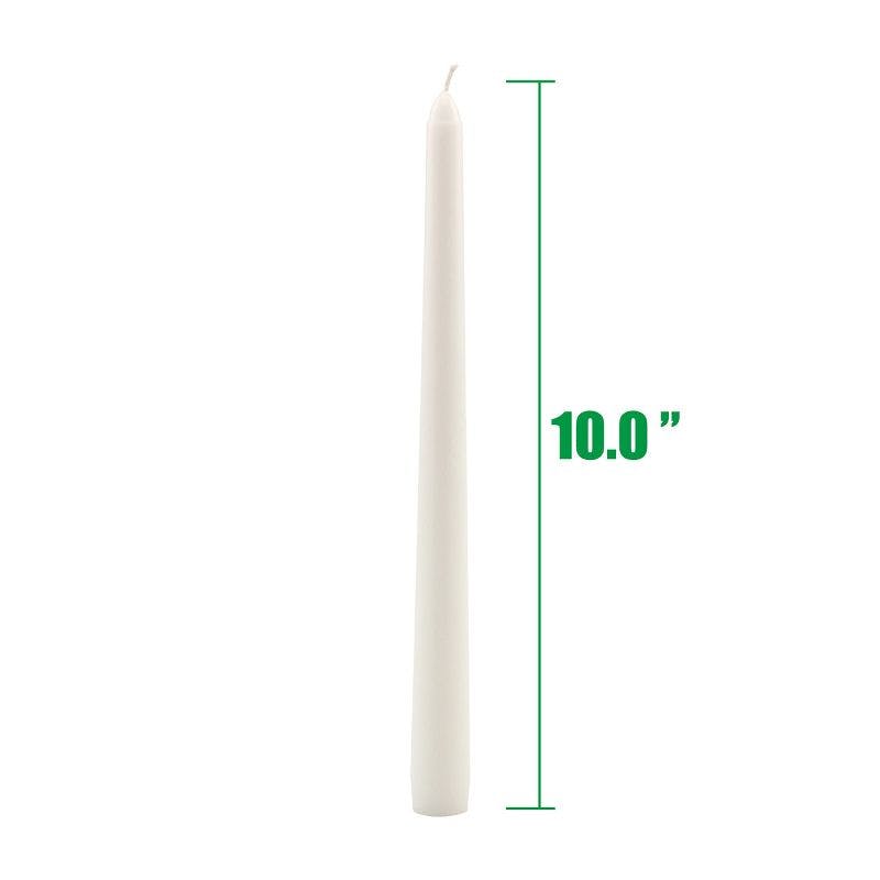 Elegant White Paraffin Wax 10" Dripless Taper Candles, 30-Pack