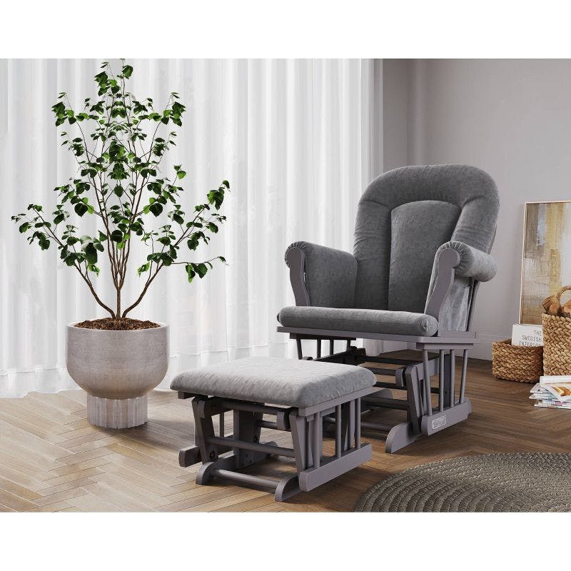 Serene Gliding Rocker and Ottoman in Cool Gray with Dark Gray Cushion