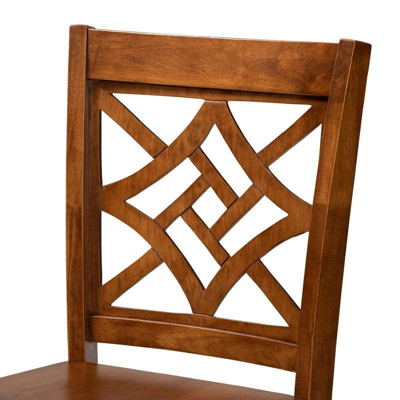 Nicolette Walnut Brown Wood Counter Stool with Intricate Backrest