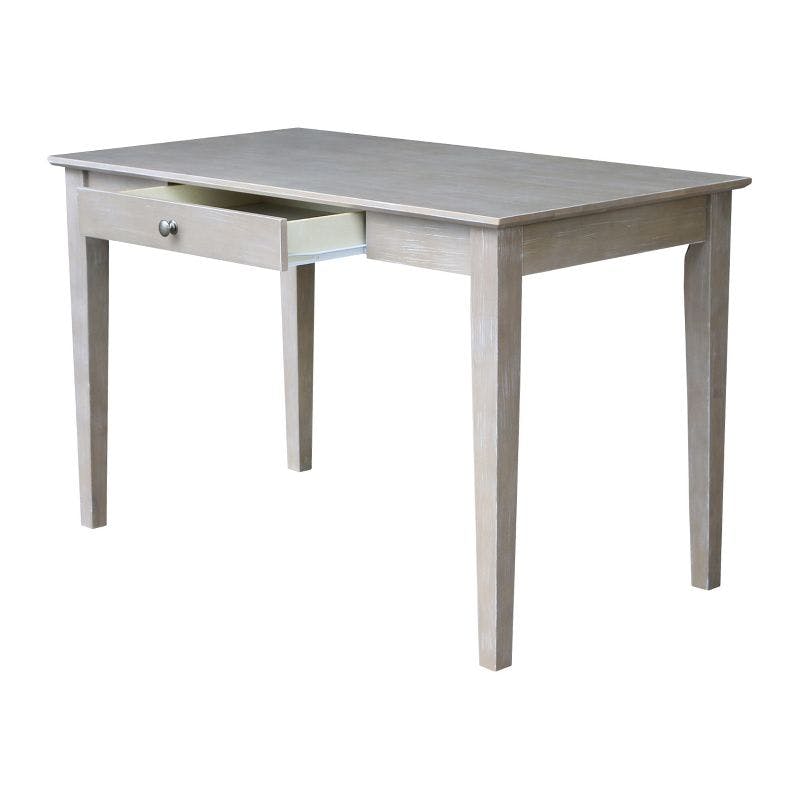 Transitional Solid Hardwood Home Office Desk with Drawer in Washed Gray Taupe