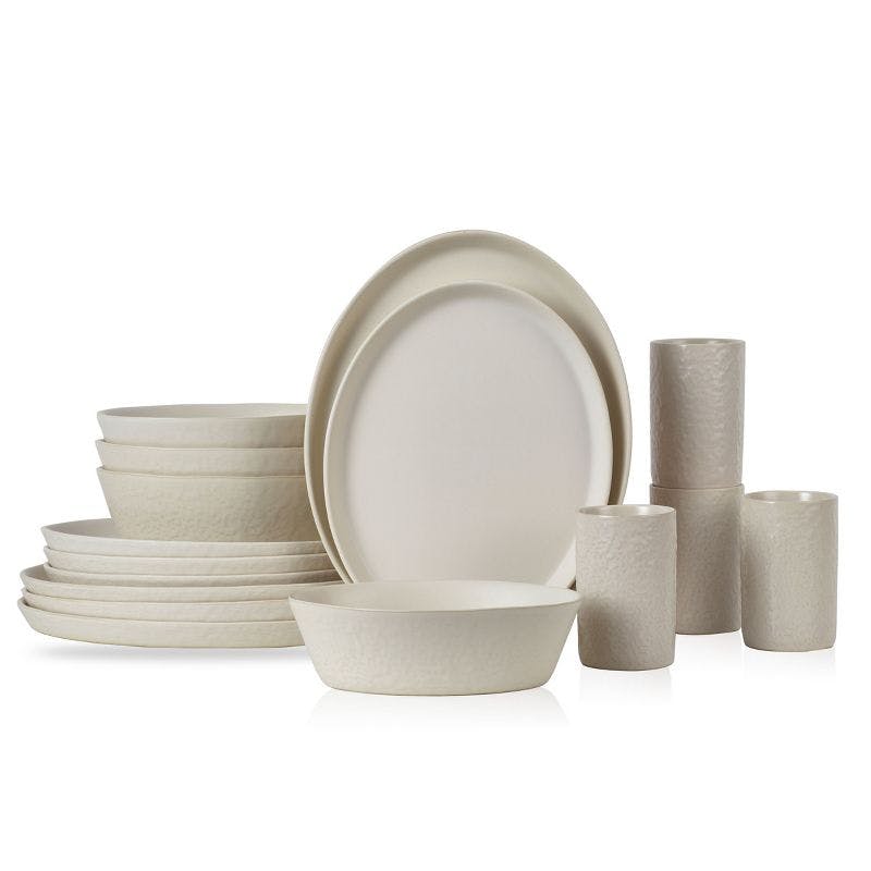 Katachi Ivory Stoneware 16-Piece Dinnerware Set for 8